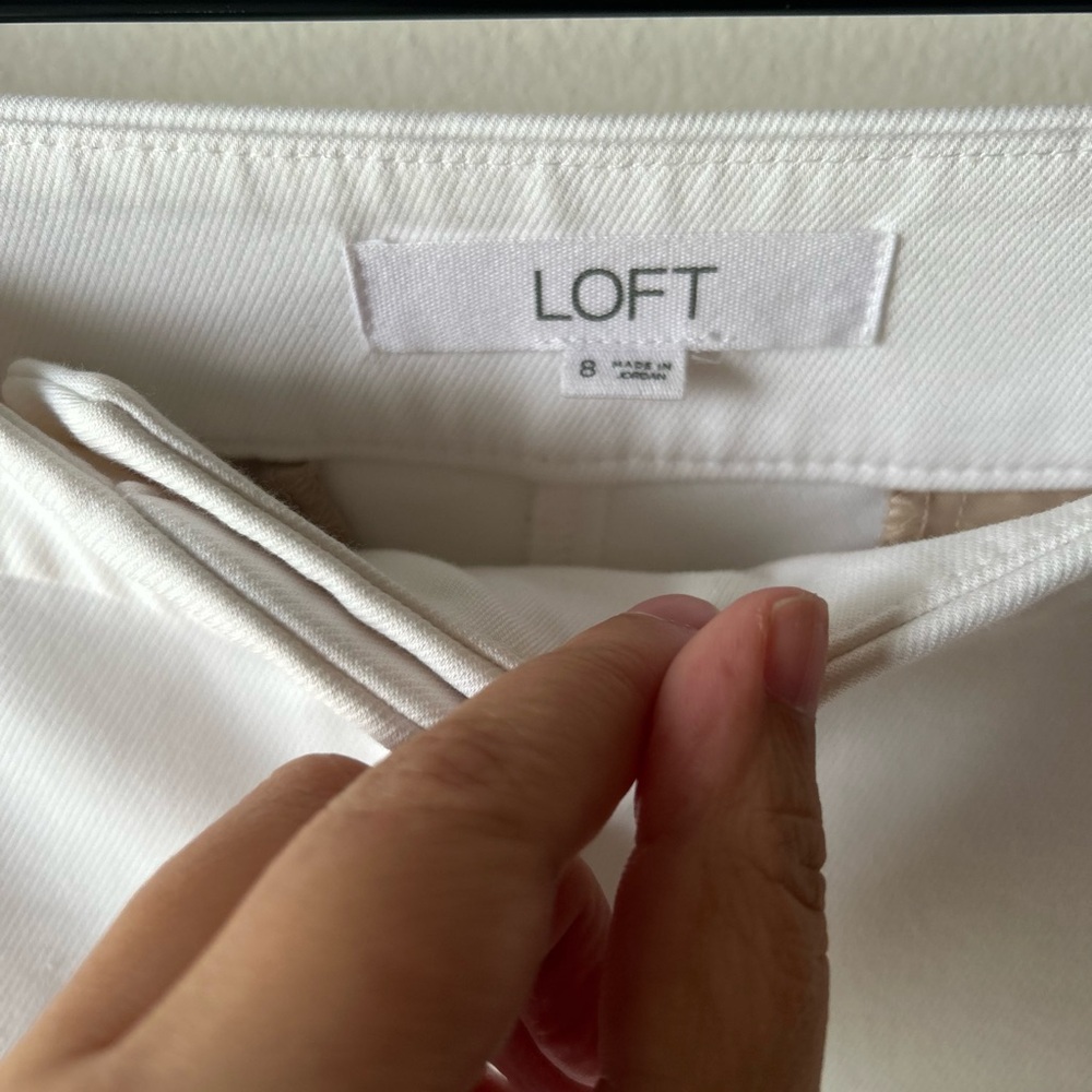 LOFT White Sailor Button Cropped Ankle Pants Size 8 | Nautical Slim Straight - Picture 5 of 7
